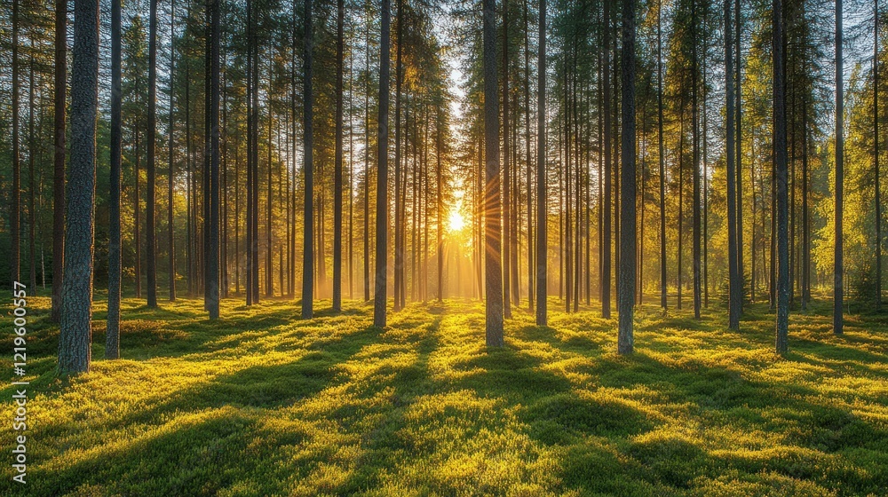 Fototapeta premium Forest with sun rays.