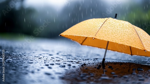 Wallpaper Mural  an orange umbrella sitting in the rain on a wet road, with water droplets glistening on its surface The background is blurred, giving the image a dreamy, ethereal Torontodigital.ca