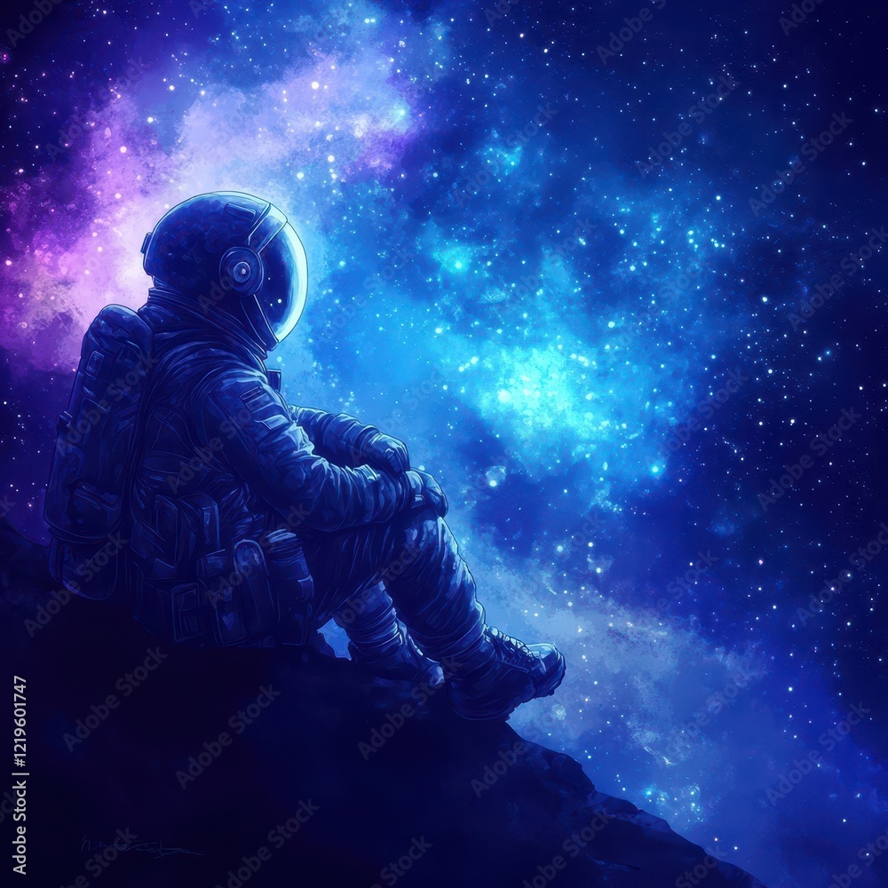 Fototapeta premium Astronaut Contemplating Celestial Wonders From A Distant Planet