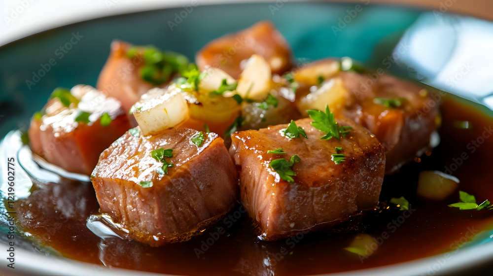 Savor the Exquisite: A Culinary Delight of Succulent Meat Cubes in Rich Brown Sauce Savor the Exquisite: A Culinary Delight of Succulent Meat Cubes in Rich Brown Sauce