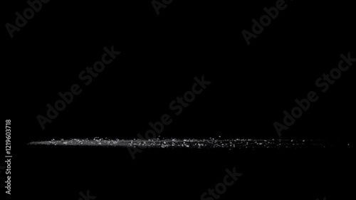 Split Debris Particles Explosion on black png Background. Detonation of stones, meteorites or asteroids. Mining stones fragments flying in slow motion on space.