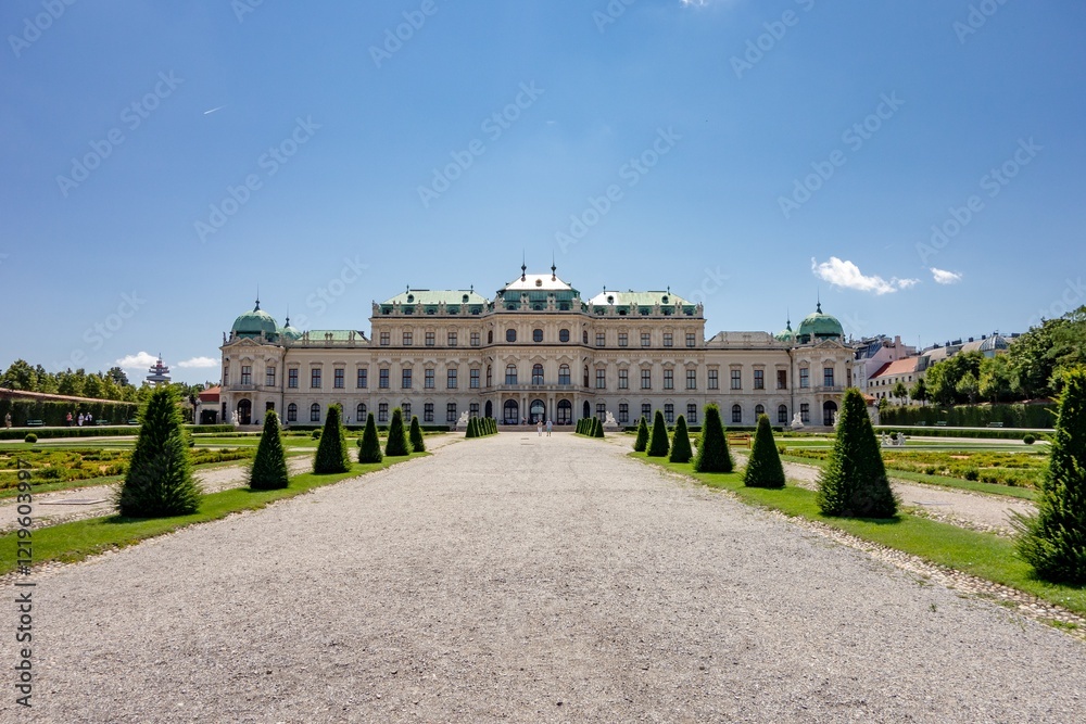 Belvedere chateau in Vienna, Austria in sunny summer day with unrecognizable people