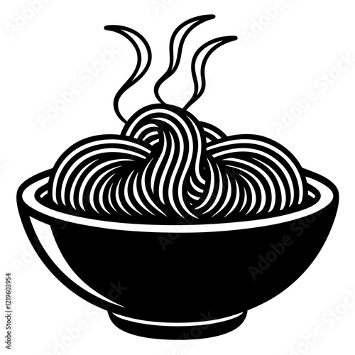 noodles black silhouette vector, One bowl noodles Simple silhouette Design vector icon with white background. Food vector