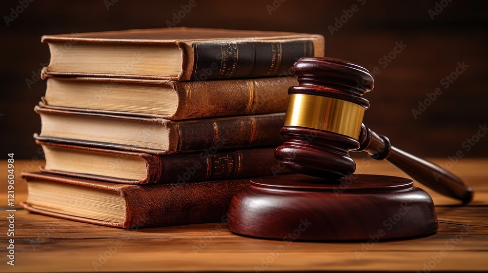 Gavel next to stacked law books. Gavel next to stacked law books.