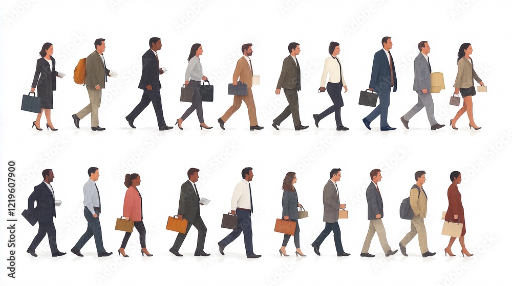 Diverse Group of People Walking, Various Ethnicities and Gender Diverse Group of People Walking, Various Ethnicities and Gender