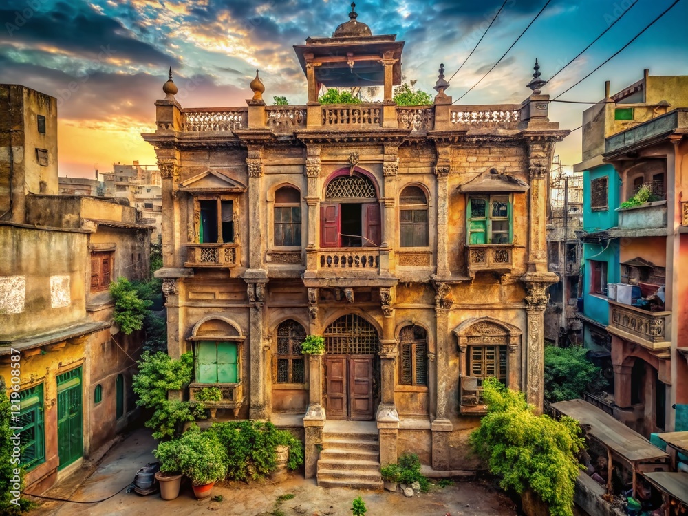 Fototapeta premium Vintage House, Karachi, Pakistan: Architectural Photography of Historic Building