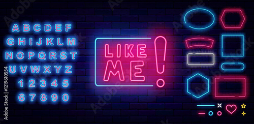Like me neon label. Social media. Blogger following. Subscribe sign. Vector stock illustration