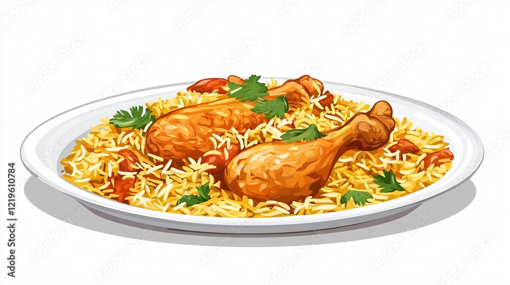 Delicious Chicken Biryani Plate with Rice, Top View Delicious Chicken Biryani Plate with Rice, Top View