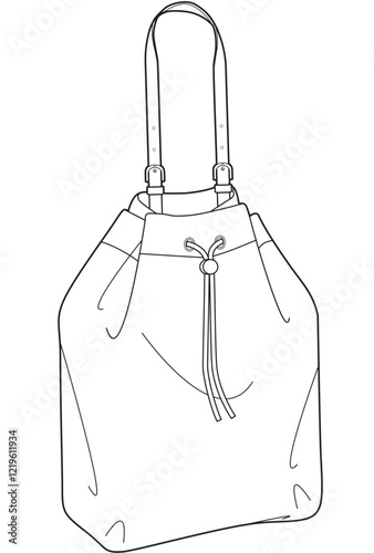 bucket drawstring bag flat sketch vector illustration