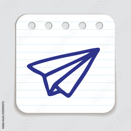 Doodle Paper Airplane icon hand drawn with blue pen on a notepaper in freehand style. Vector illustration