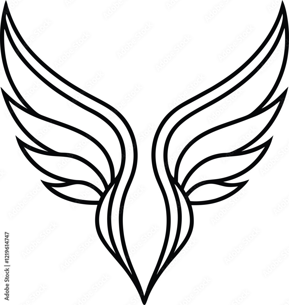Stylized Bird Wings Graphic Design Element, Vector Art, Black Lines Stylized Bird Wings Graphic Design Element, Vector Art, Black Lines