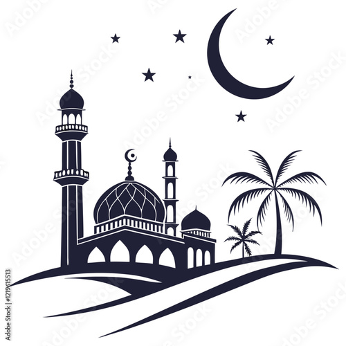 mosque silhouette, mosque vector illustration,