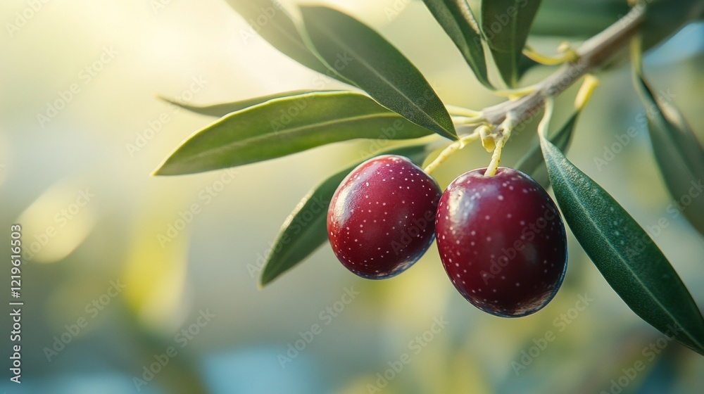 Obraz premium Glossy Black Olives with Fresh Leaves Isolated on a Clean White Background for Mediterranean Cuisine 5