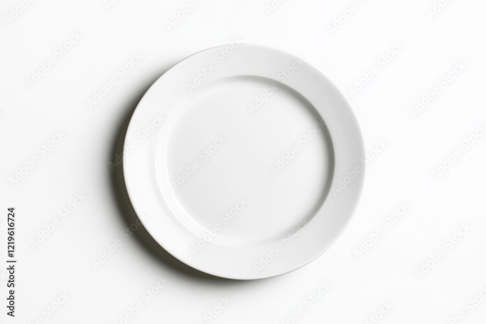 Empty white plate on white background. Simple, clean tableware. Ready for food. Ideal for restaurant menus, food photography. Simple plate perfect for food styling, presentation. Versatile design for Empty white plate on white background. Simple, clean tableware. Ready for food. Ideal for restaurant menus, food photography. Simple plate perfect for food styling, presentation. Versatile design for