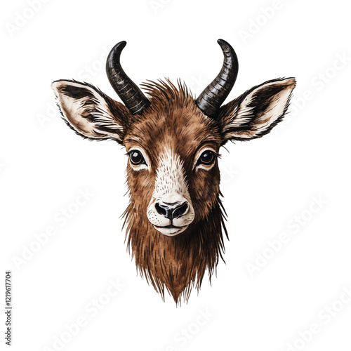 Artistic Goat Drawing with Vintage Aesthetic Isolated on Transparent Background.