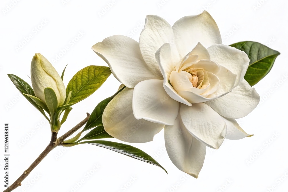 Fototapeta premium Vintage Watercolor Gardenia Clipart: Single Bloom Isolated on White Background