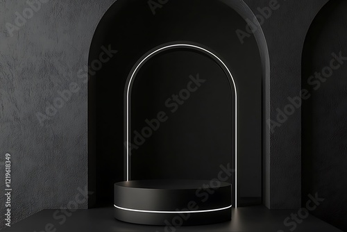 Elegant black podium with sleek white neon edges to create the perfect product mockup