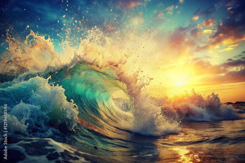 Fototapeta premium Vintage Wave Splash: Creative Design Blank Text Space - Retro Ocean Photography