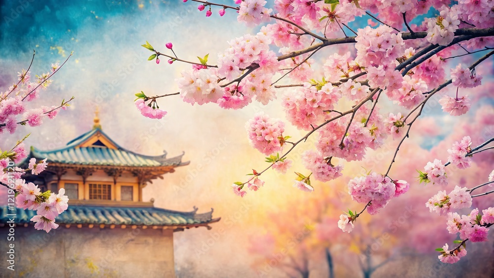 Watercolor Cherry Blossom Pattern Background with Text Space - Elegant Spring Floral Design Watercolor Cherry Blossom Pattern Background with Text Space - Elegant Spring Floral Design