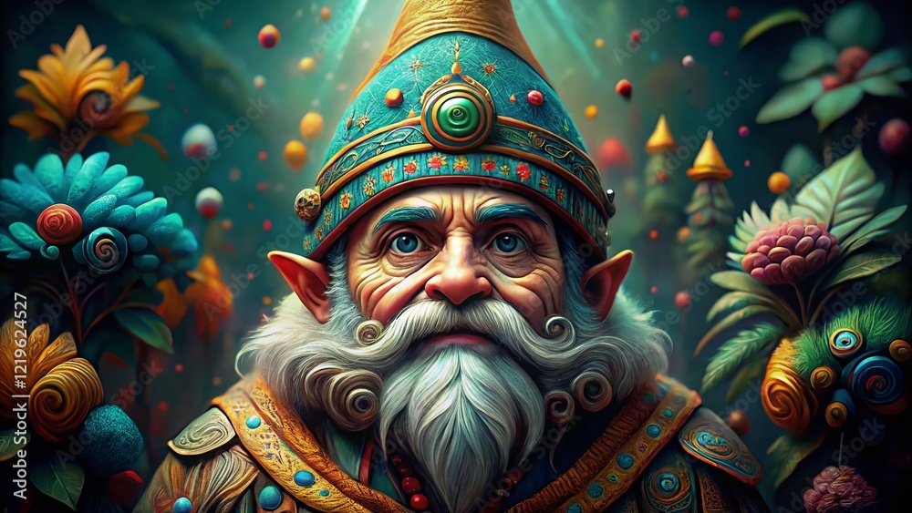 Fototapeta premium Whimsical Gnome Pattern: Creative White Background Portrait Photography