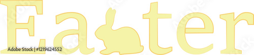 holiday typography, namely the word Easter in yellow and with the shadow of a rabbit sitting instead of one letter, for cards, banners or posters