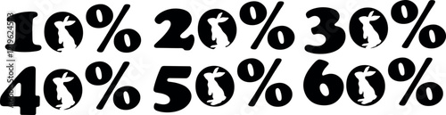set of easter discount numbers design with rabbit shadow standing on hind legs instead of zero, for various posters or banners