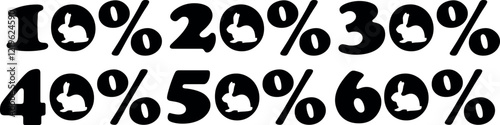 set of design numbers for Easter discounts with shadow of a rabbit sitting facing right instead of zero, for various posters or banners