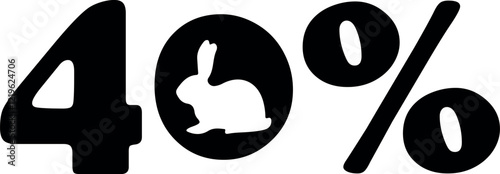 number design namely 40 percent to Easter discounts with the shadow of a rabbit sitting and turned to the right side instead of zero, for various posters or banners