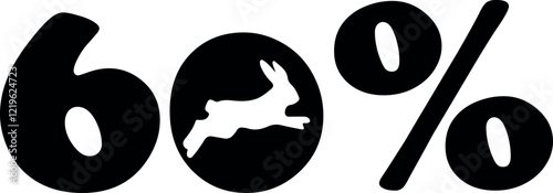 number design, namely 60 percent to Easter discounts with the shadow of the rabbit, which at the moment of the jump instead of zero, for various posters or banners
