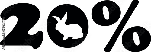 number design namely 20 percent to Easter discounts with the shadow of the rabbit sitting instead of zero, for various posters or banners