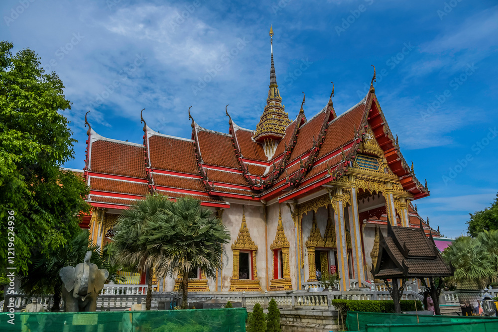 Naklejka premium Beautiful Wat Chalong buddhist gold temple in Phuket thailand