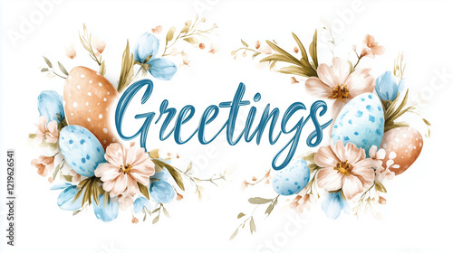 A nostalgic Easter banner showcases hand-painted elements like pastel eggs and flowers, combined with vintage typography and gentle hues to evoke the charm of old postcards