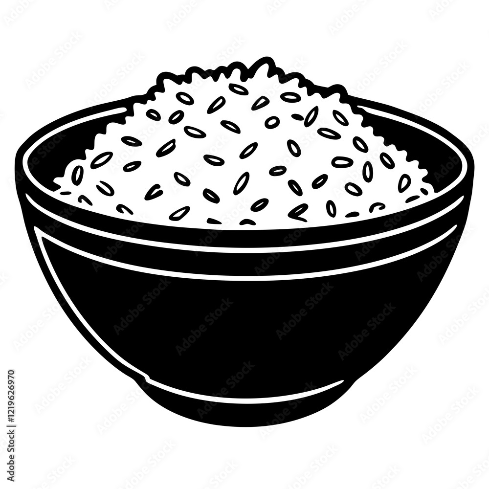 rice black silhouette vector, A bowl rice vector, Simple silhouette Design vector icon with white background. Food vector