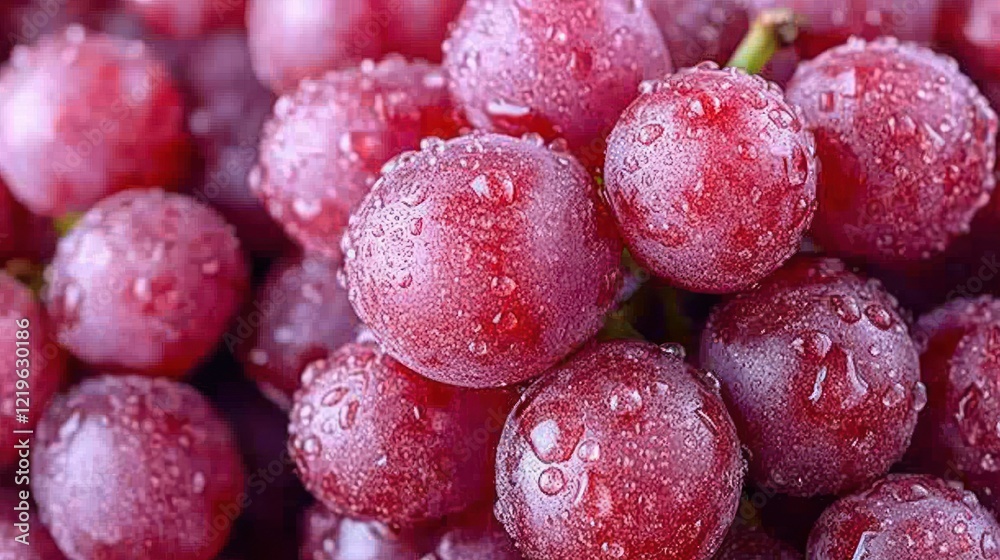 Dewy red grapes close-up, bunch, background blur, food photography Dewy red grapes close-up, bunch, background blur, food photography