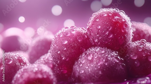 Dewy red grapes, close-up, purple background, food photography