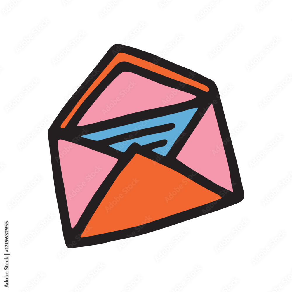 Doodle Open envelope with letter icon or logo, hand drawn with thin black line and colored. Isolated on white background. Vector illustration Doodle Open envelope with letter icon or logo, hand drawn with thin black line and colored. Isolated on white background. Vector illustration