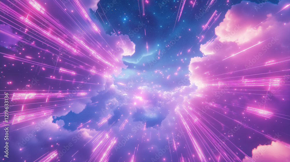 Fototapeta premium clouds with neon grid