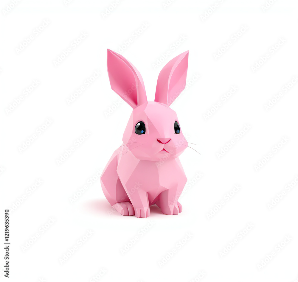 Obraz premium Cute pink easter rabbit on white background