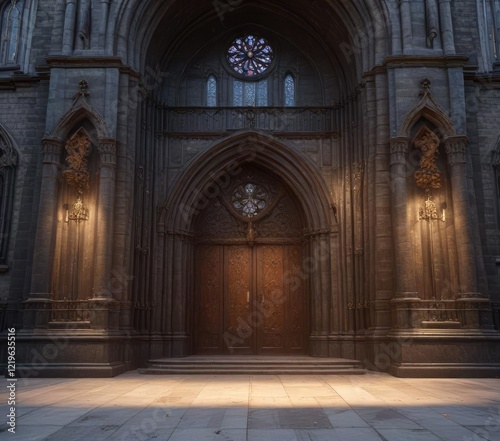 Grand entrance of tall church with imposing facade , building, grandeur