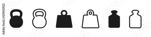 Weight icon. Weight mass vector set. Dumbbell isolated sign. Kg mass icon. Lb pound sign. Isolated weight set. Line design