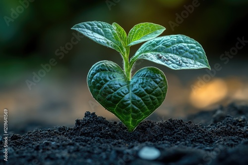 A heart-shaped plant growing from the earth, symbolizing new life and love photo
