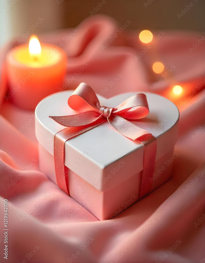 A heart shaped cute Valentine's day gift box with a satin ribbon A heart shaped cute Valentine's day gift box with a satin ribbon