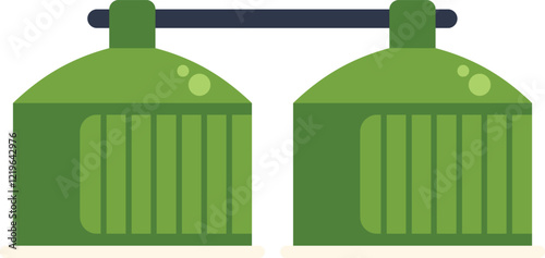Green biogas plant processing organic waste and crops for renewable energy production in flat design