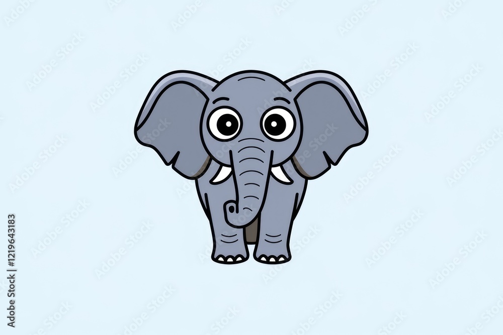 Fototapeta premium Adorable cartoon elephant with large ears and big eyes, standing upright.
