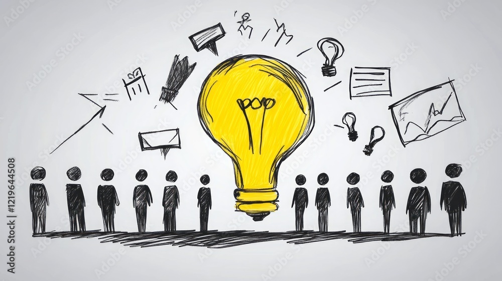 Team brainstorming ideas; lightbulb concept; creative solution Team brainstorming ideas; lightbulb concept; creative solution