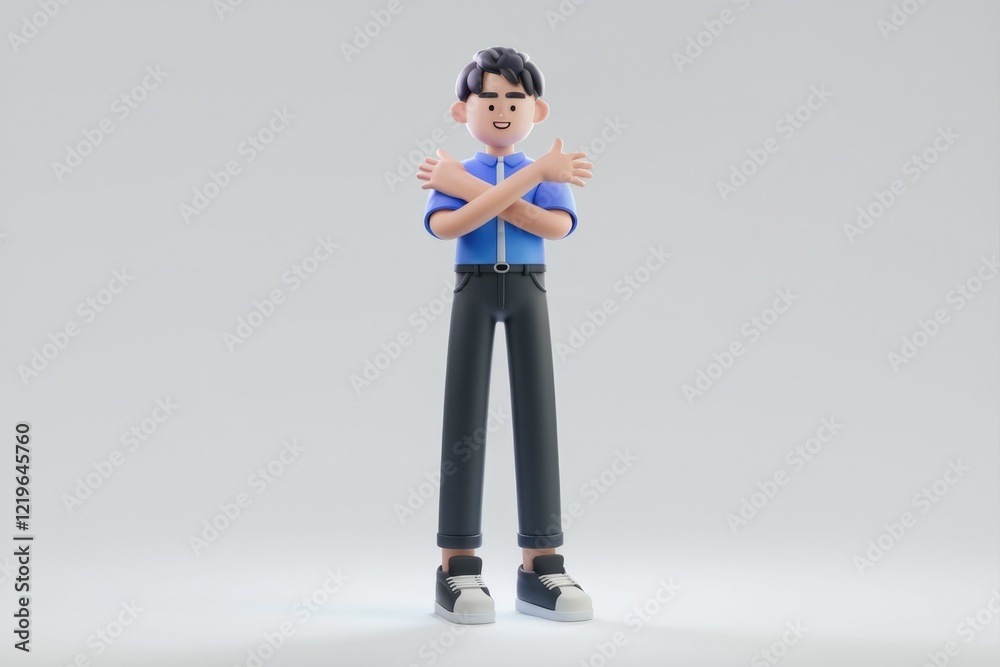 A 3D cartoon character with black hair and blue shirt is giving thumbs up. A 3D cartoon character with black hair and blue shirt is giving thumbs up.