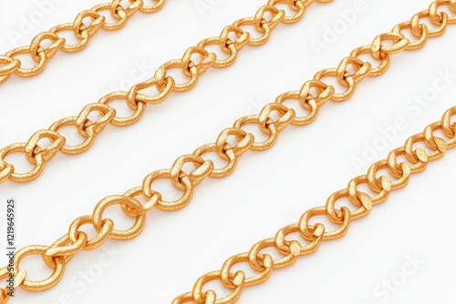 A close-up of a gold chain lying on a white surface, ideal for jewelry or fashion related compositions photo