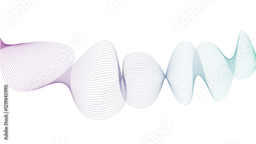 Vector curvy abstract line art wavy flowing dynamic green purple white background in concept music or sound, wave, wind, information flow	
