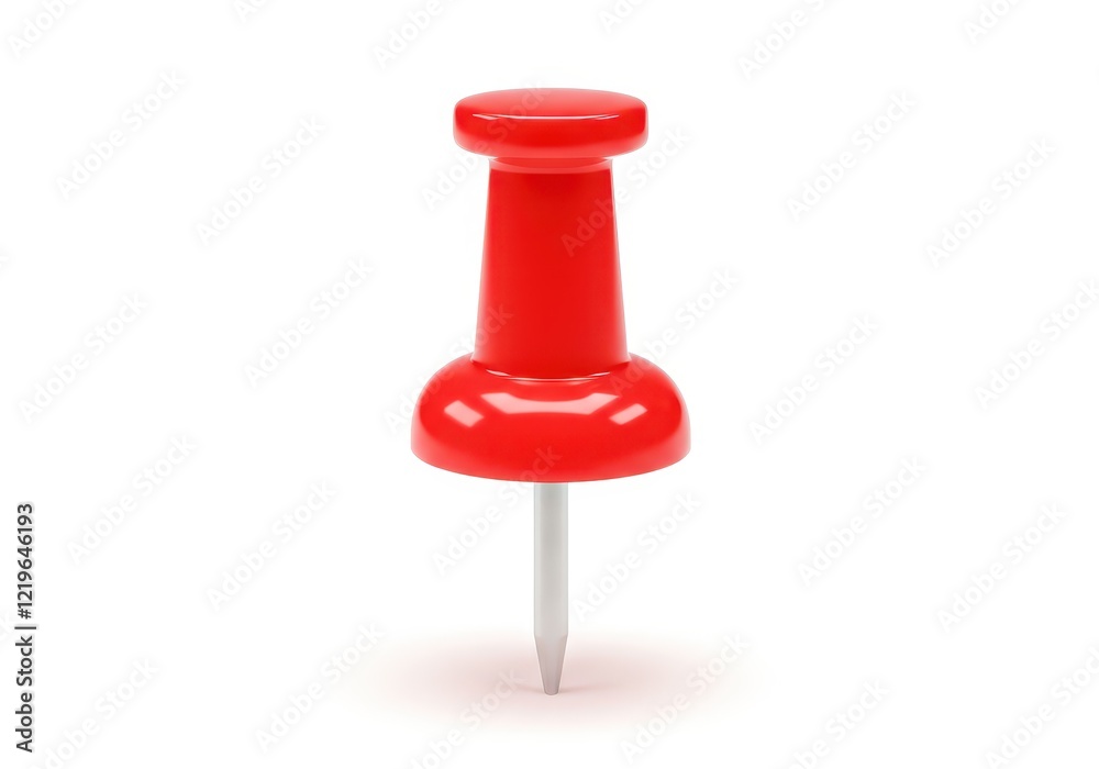 A single bright red thumbtack with a smooth glossy plastic head and a metallic pin standing upright