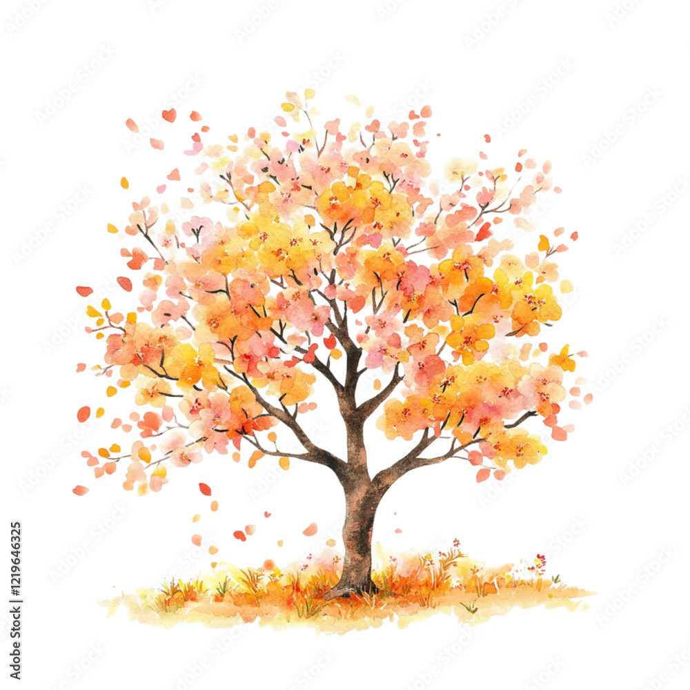 Fototapeta premium Pastel Spring Tree Clipart Vector Illustration